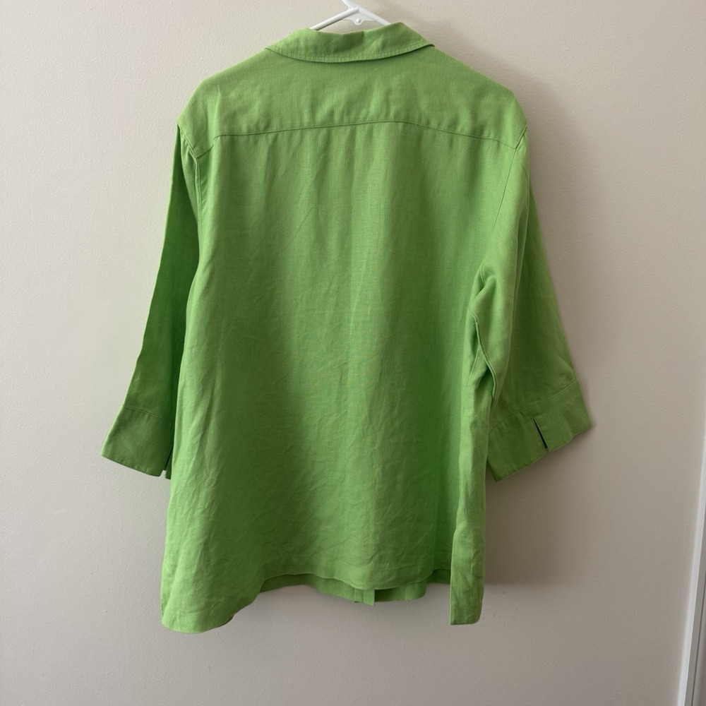 Chicos Lime 100% Linen Top Womens 3 (16/XL) Button Up Collared 3/4 Sleeve Shirt - Picture 6 of 8